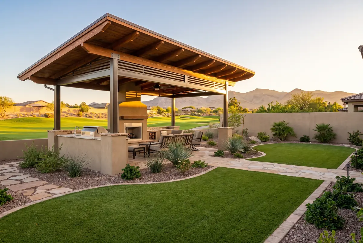 Custom patio cover on a backyard in Aliante, Las Vegas valley