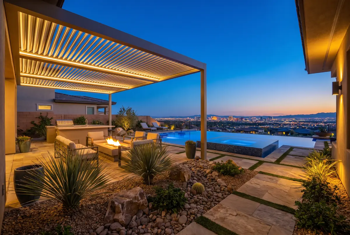 Custom patio cover on a backyard in Anthem, Las Vegas valley