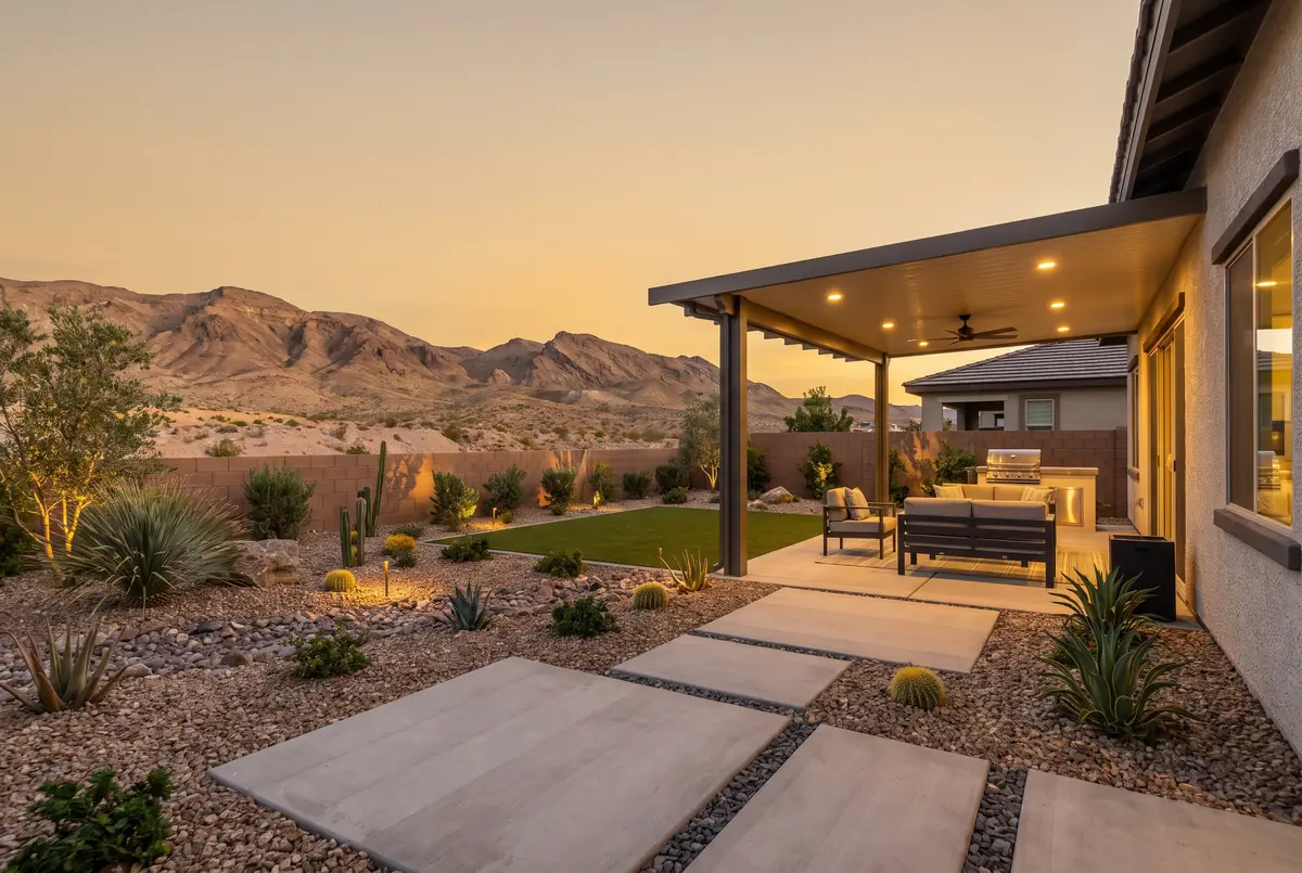 Custom patio cover on a backyard in Enterprise, Las Vegas valley