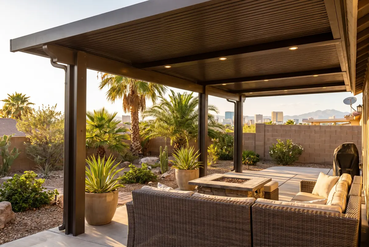 Custom patio cover on a backyard in Las Vegas, Las Vegas valley