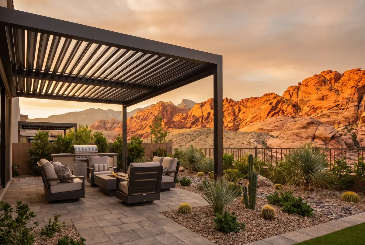 Custom patio cover on a backyard in Summerlin, Las Vegas valley